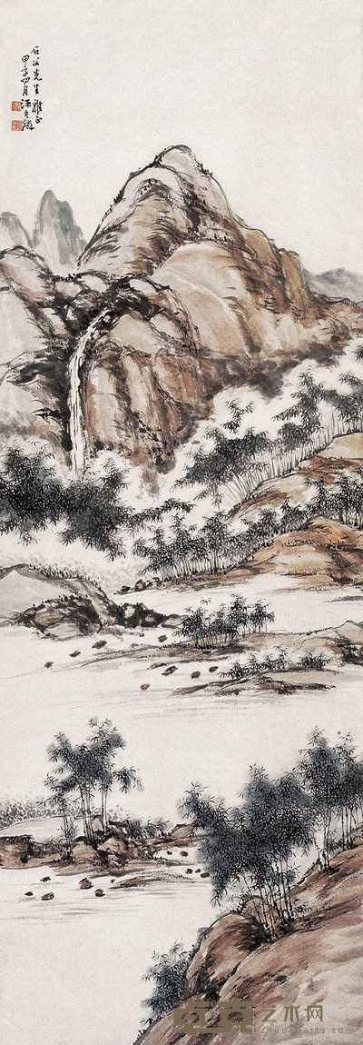 汪吉麟 1924年作 山水 立轴 114×39cm